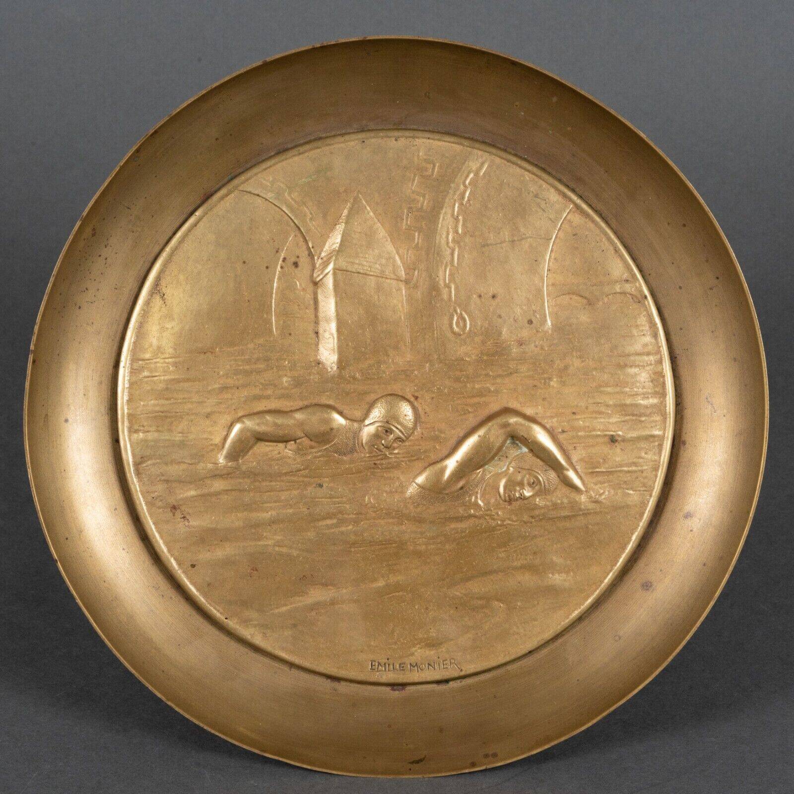 20th century bronze cup Emile Adolphe Monier Swimming swimmers on marble base