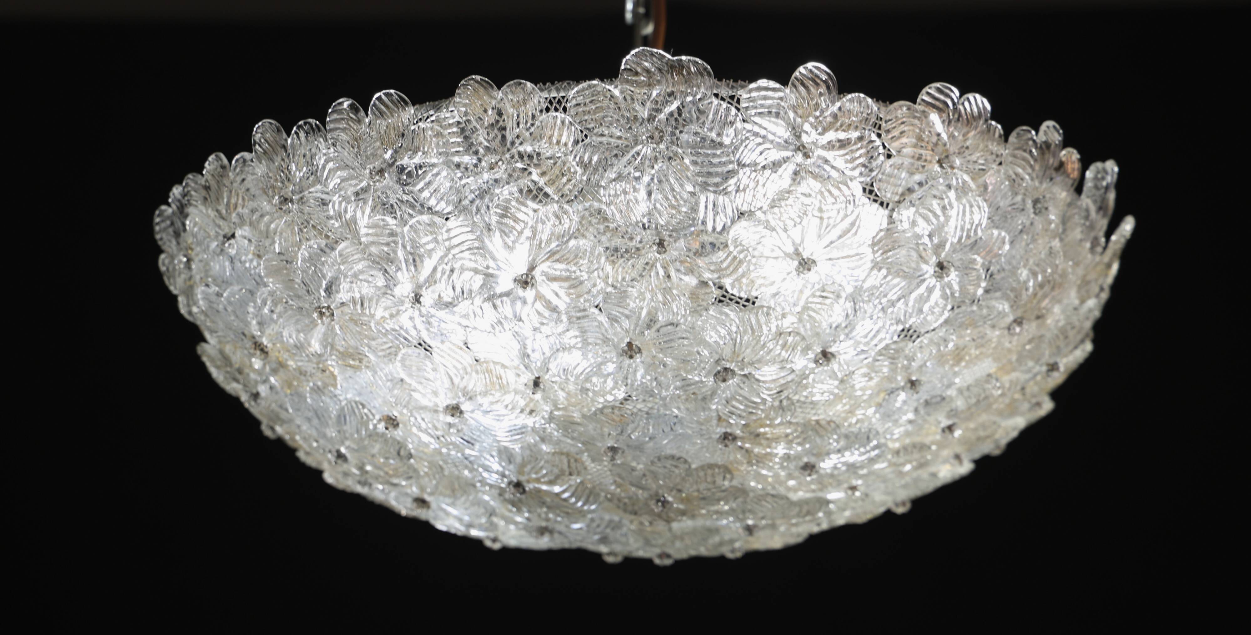 Wonderful Large Gold and Transparent Murano Glass Ceiling Light Flower by S