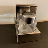 Italian salt and pepper shaker in stainless steel and Alessi glass, 1980