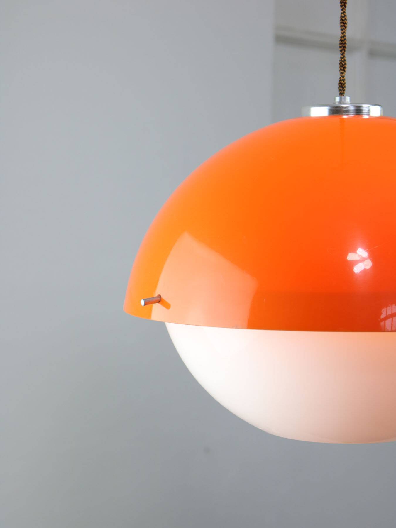 Space Age Italian Orange Plexiglass Pendant Lamp, 1970s