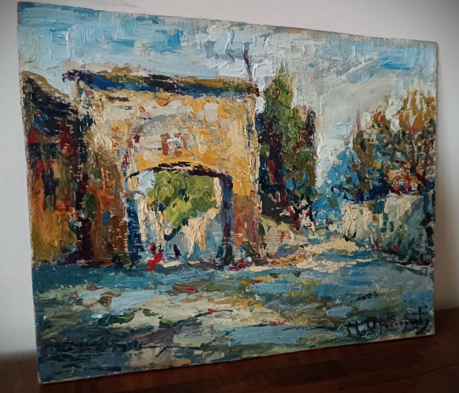 Impressionist oil painting on cardboard, France, early 1900s