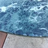 Round coffee table in green marble and chrome / vintage base 60s-70s