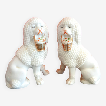 Pair of poodles, porcelain dogs, vintage