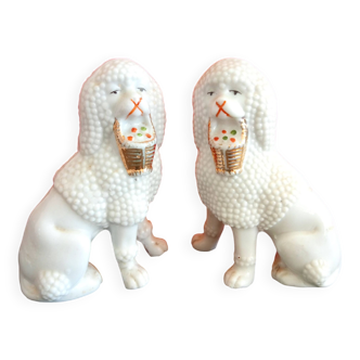 Pair of poodles, porcelain dogs, vintage