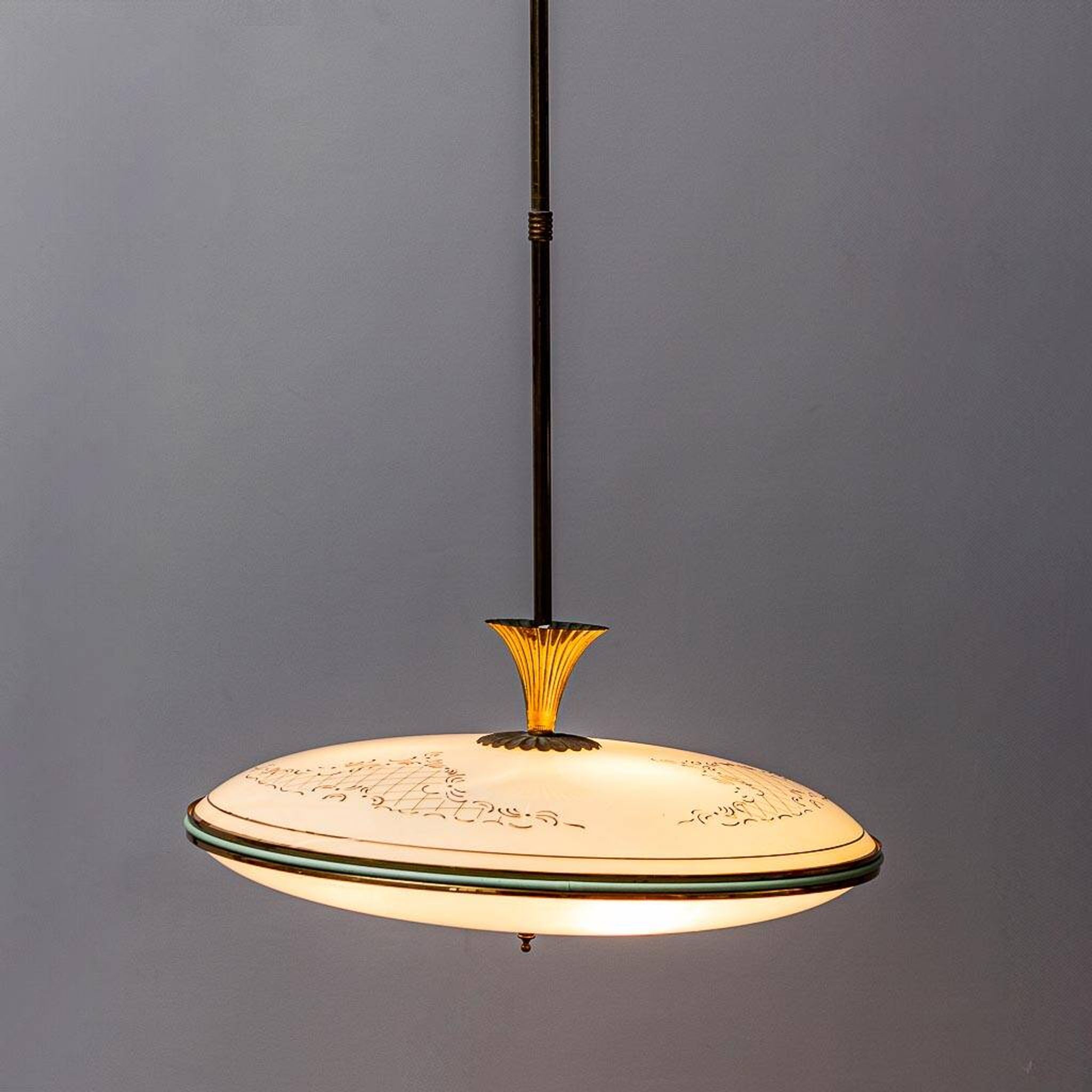 Lampe à suspension circulaire en verre ottone anni '50 vintage