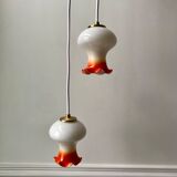 Pair of orange opaline tulips gradient white thread 70s