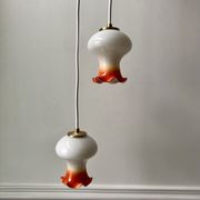 Pair of orange opaline tulips gradient white thread 70s