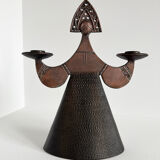 Vintage Modernist Bjorn Wiinblad Style Copper Figural Lady Dress Candl