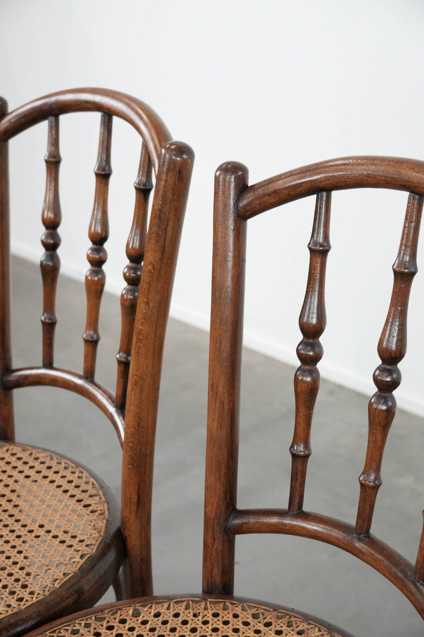 Set of 4 vintage bistro chairs Jacob & Josef Kohn Wien with a wicker seat