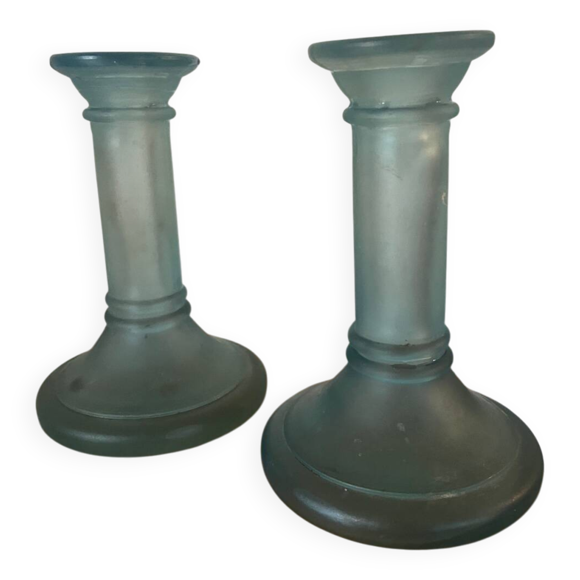 vintage frosted blue azure glass candle holders – Scandinavian Style