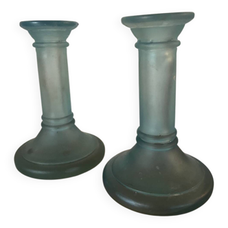 vintage frosted blue azure glass candle holders – Scandinavian Style