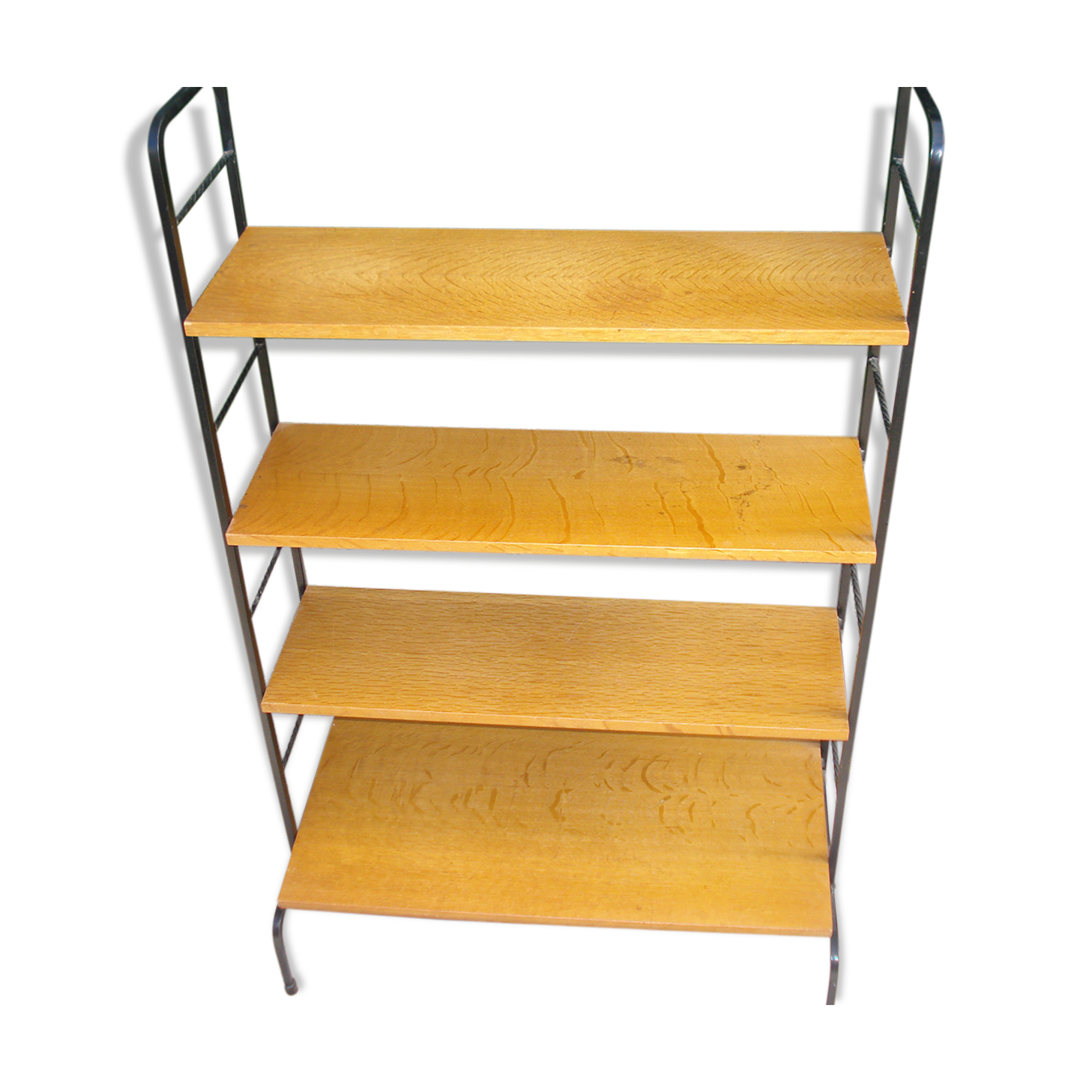 Shelf library Scandinavian wood and iron circa 1960/1970
