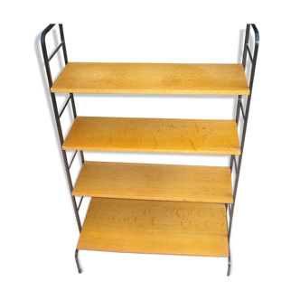 Shelf library Scandinavian wood and iron circa 1960/1970