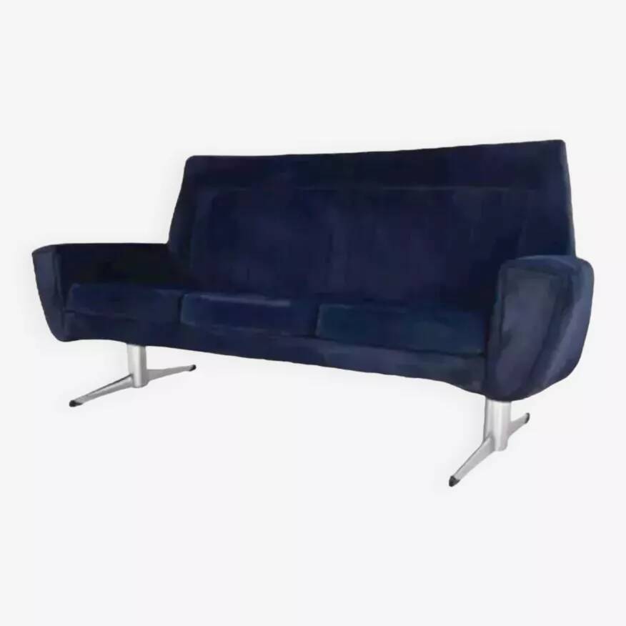 Scandinavian style sofa from the 50s - 60s in blue fabric and base