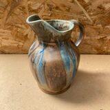 Ancien pichet en grès flammée marron bleu art nouveau vintage