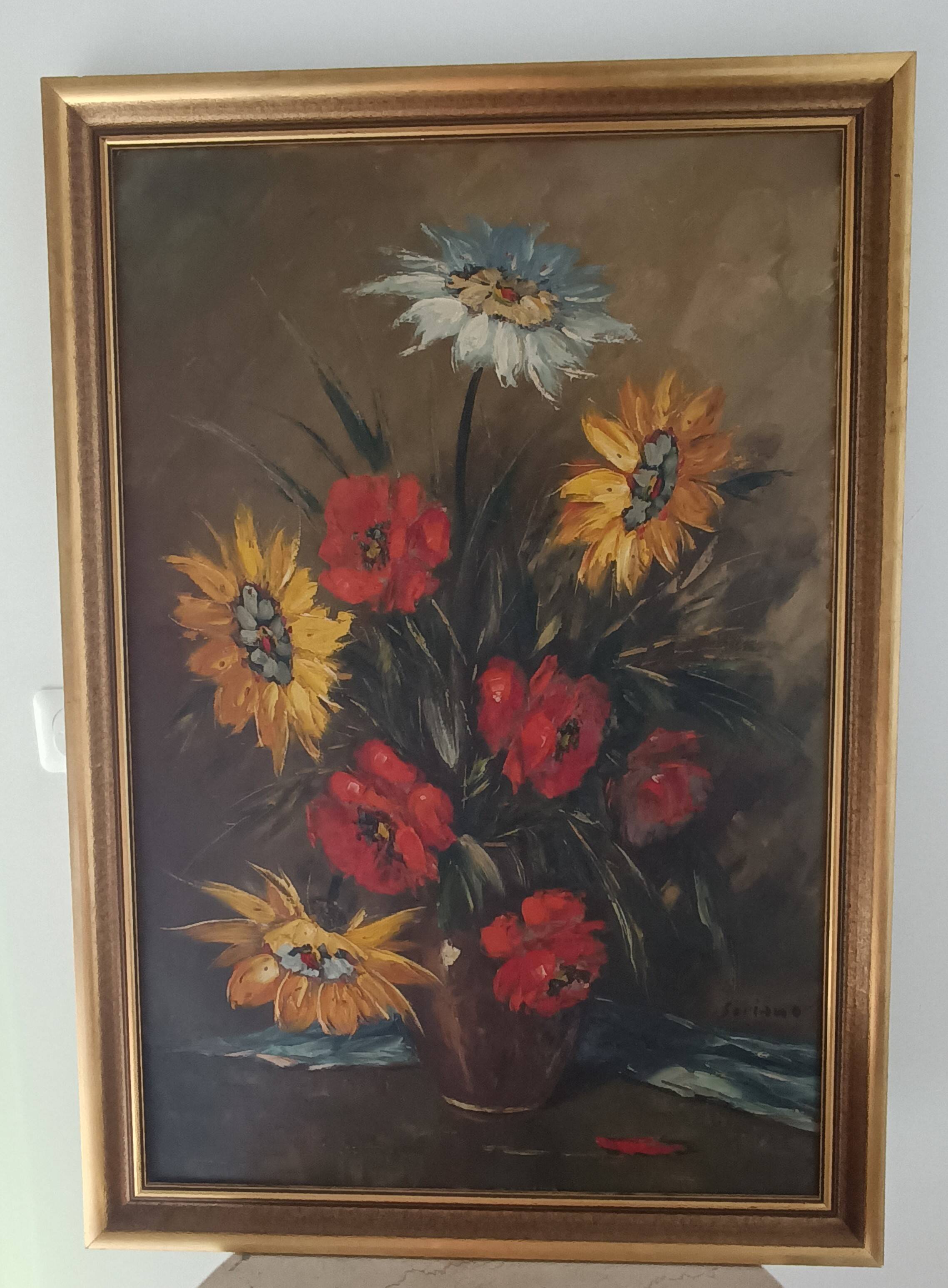 Oil on canvas still life with flowers signed soriano