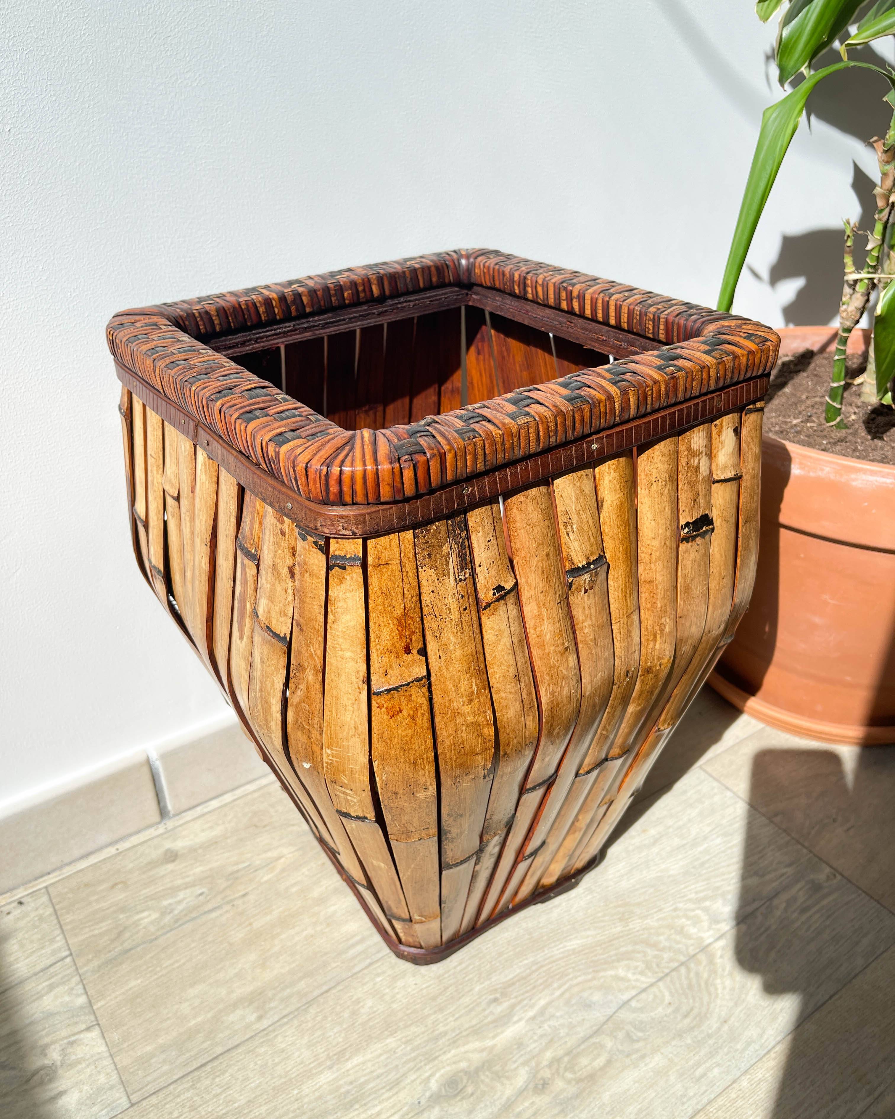 Vintage rattan umbrella stand, colonial style 1930s - Vintage rattan planter