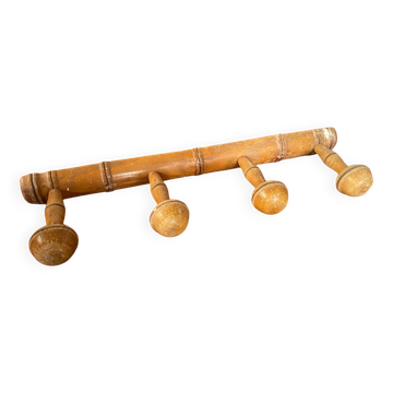 Old Coat Rack Wall Mounted x4 Wood Bamboo Style Vintage