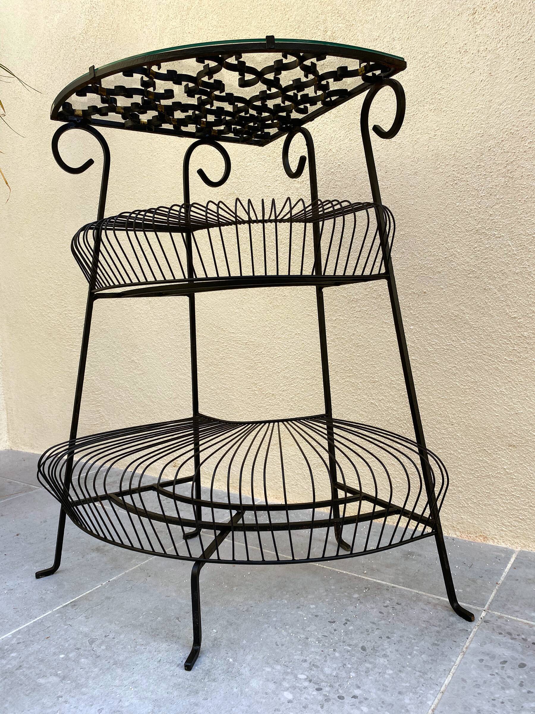 Vintage wrought iron corner shelf