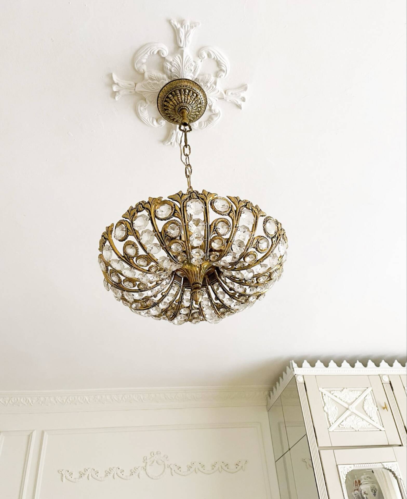 Vintage Palwa suspension in solid brass and crystal.