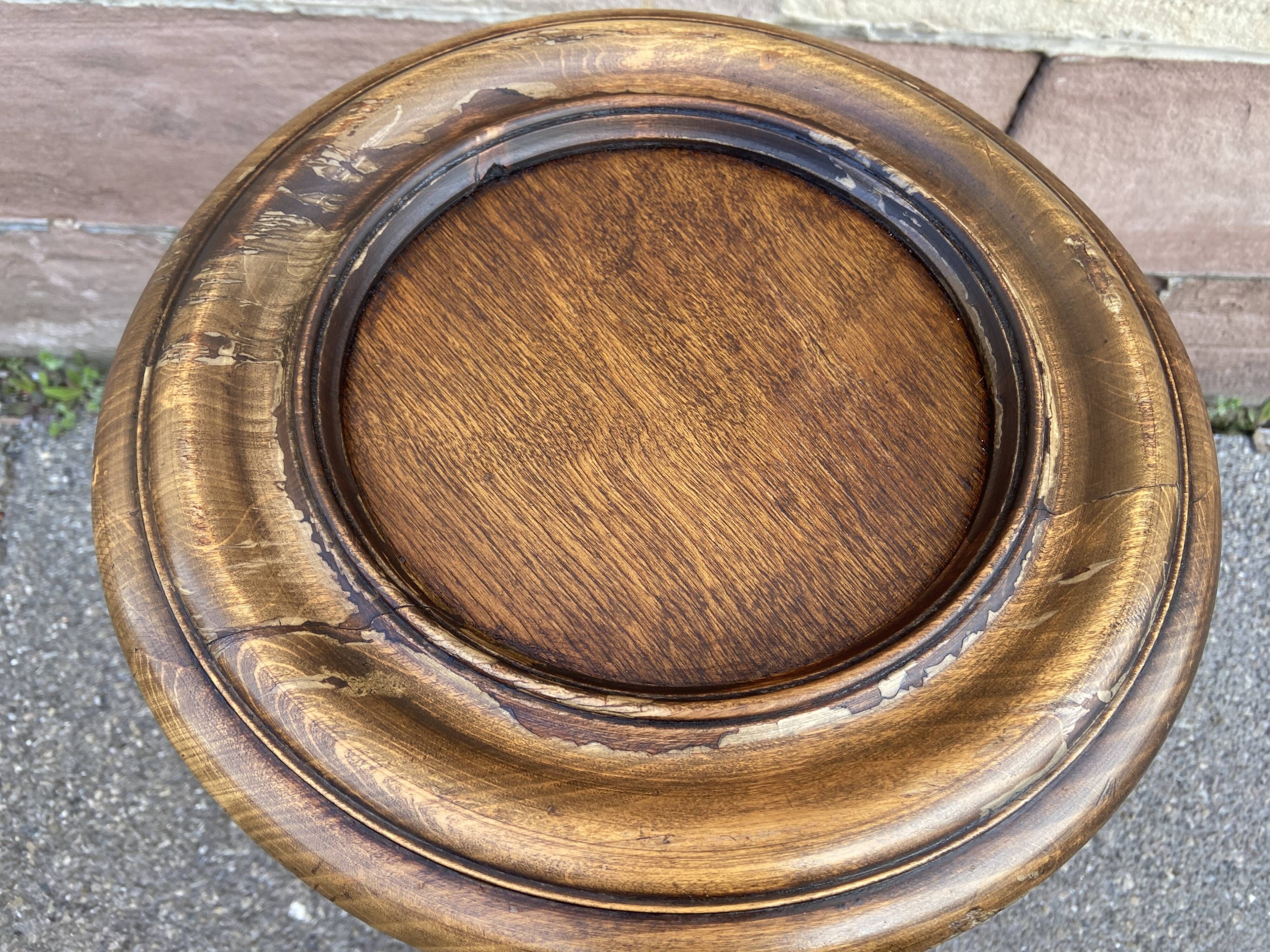 Antique French Art Deco pedestal table 1930s oak plant holder