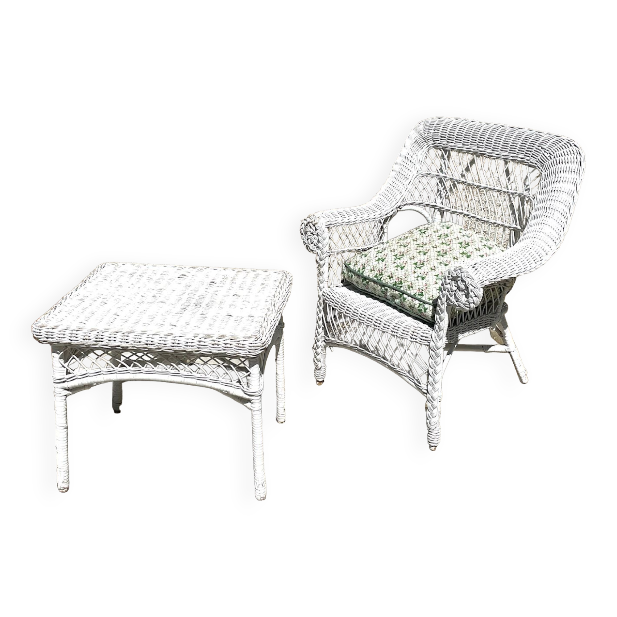 Table basse de jardin rotin vintage