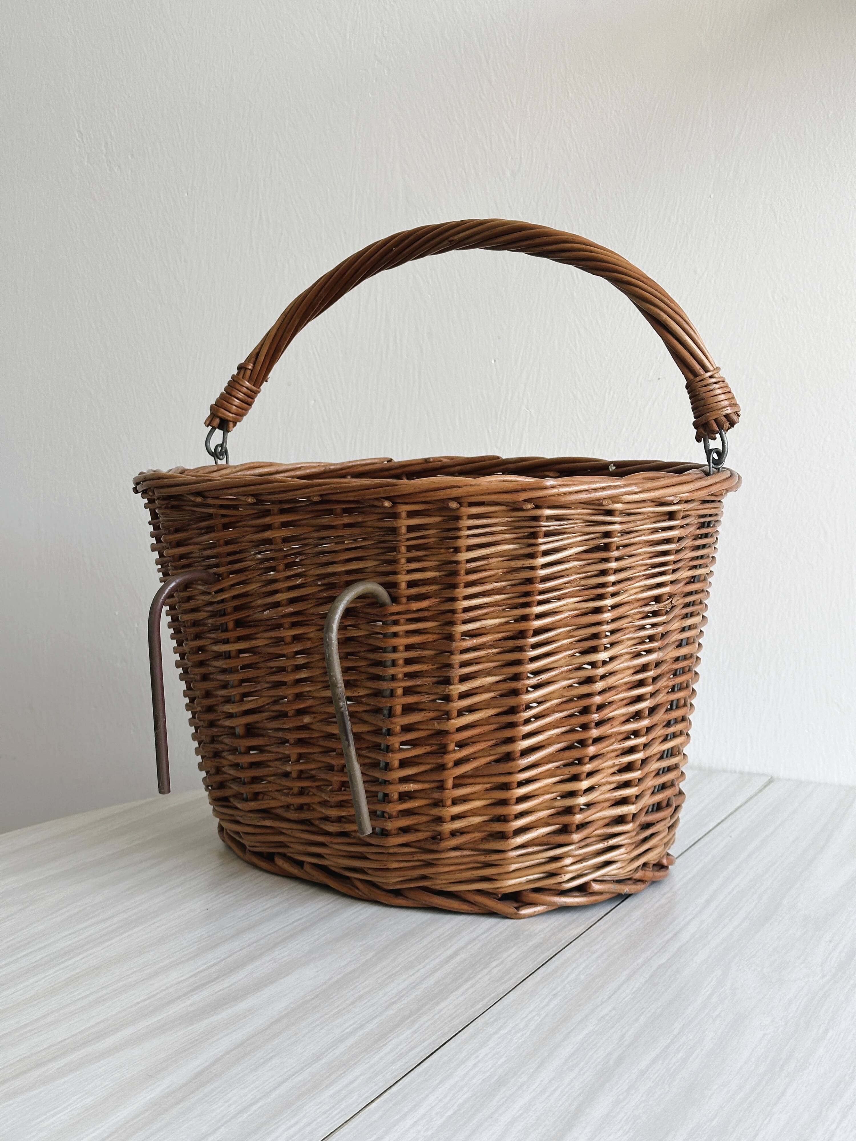 Vintage Wicker Basket for Bike, Removable Carrying Basket with Handle