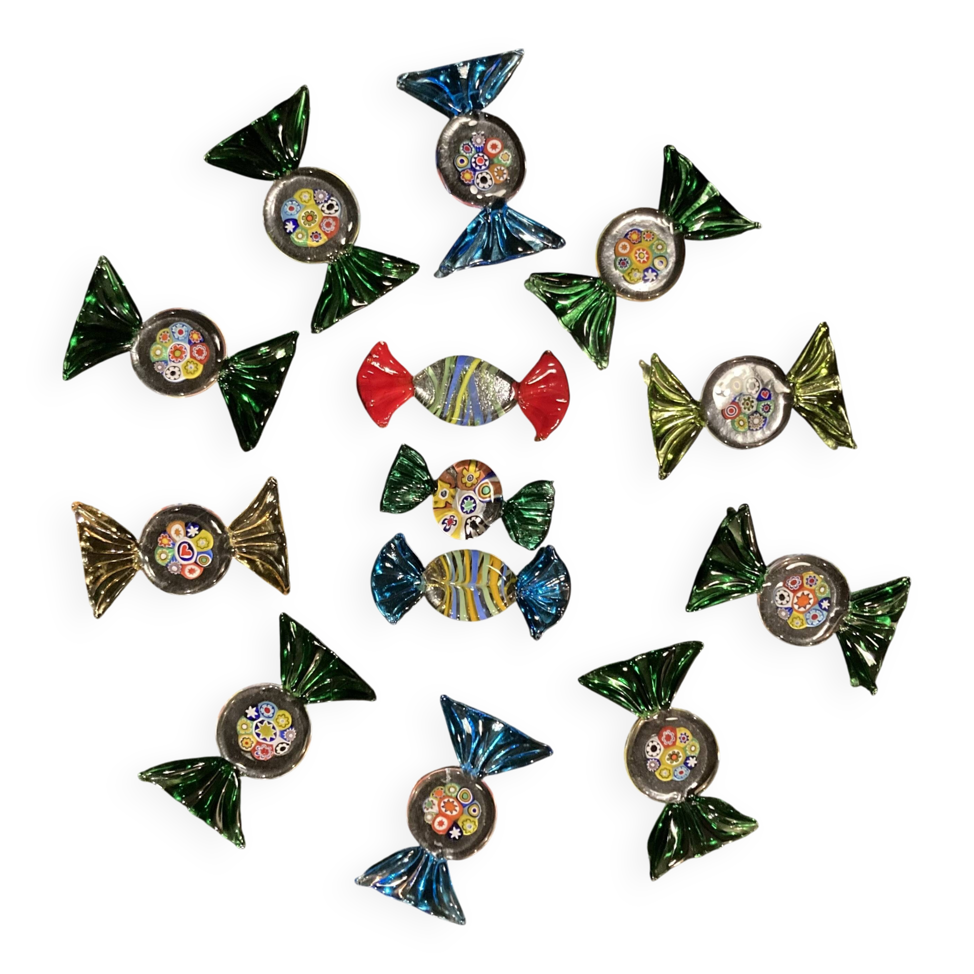 Set of Murano glass candy shaped knife holders