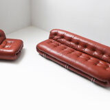 Vintage Soriana set in red leather by Afra e Tobia Scarpa for Cassina Italy