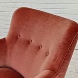 1970s, Danish set of two velour armchairs, original condition, beech wood.