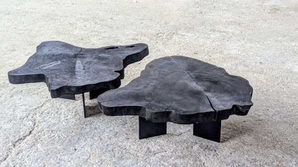 Table basse bois brûlé