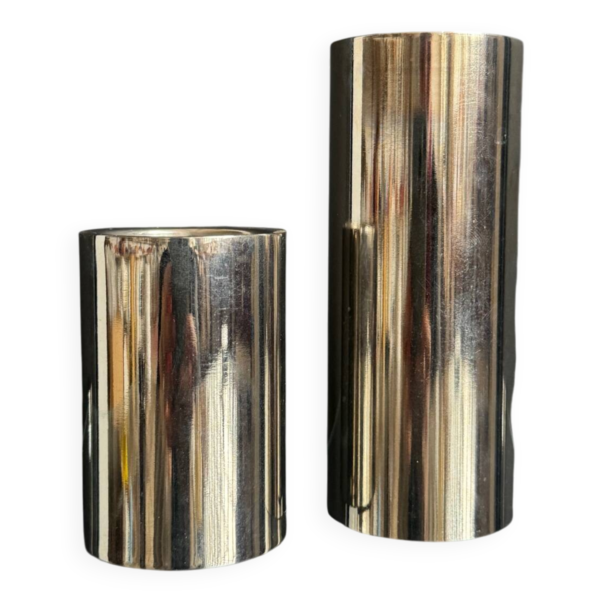 Chrome cylinder candlesticks from the 1980s