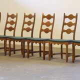 Six vintage 1960s Danish ladderback oak chairs, Henning Kjærnulf brutalist style