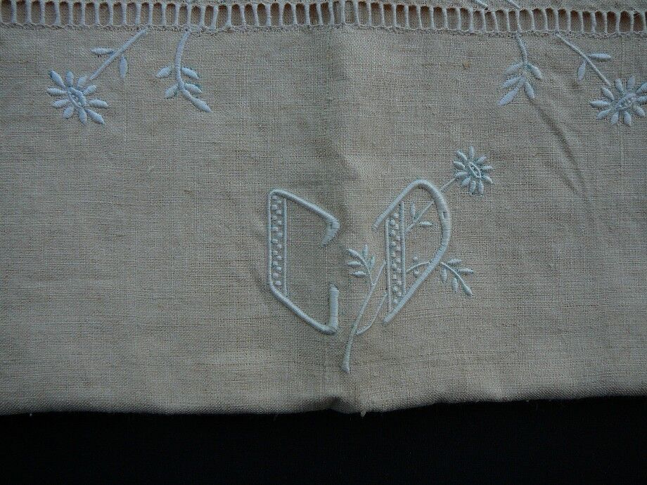 Pair of pillowcases early twentieth century métis ivory with monogram
