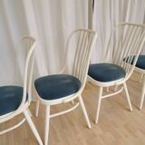 Set of 4 Vintage Bentwood White Dining Chairs in Ligna Style wit Blue Seat