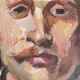 Lot of three portraits – Oils on canvas on cardboard – 20th century