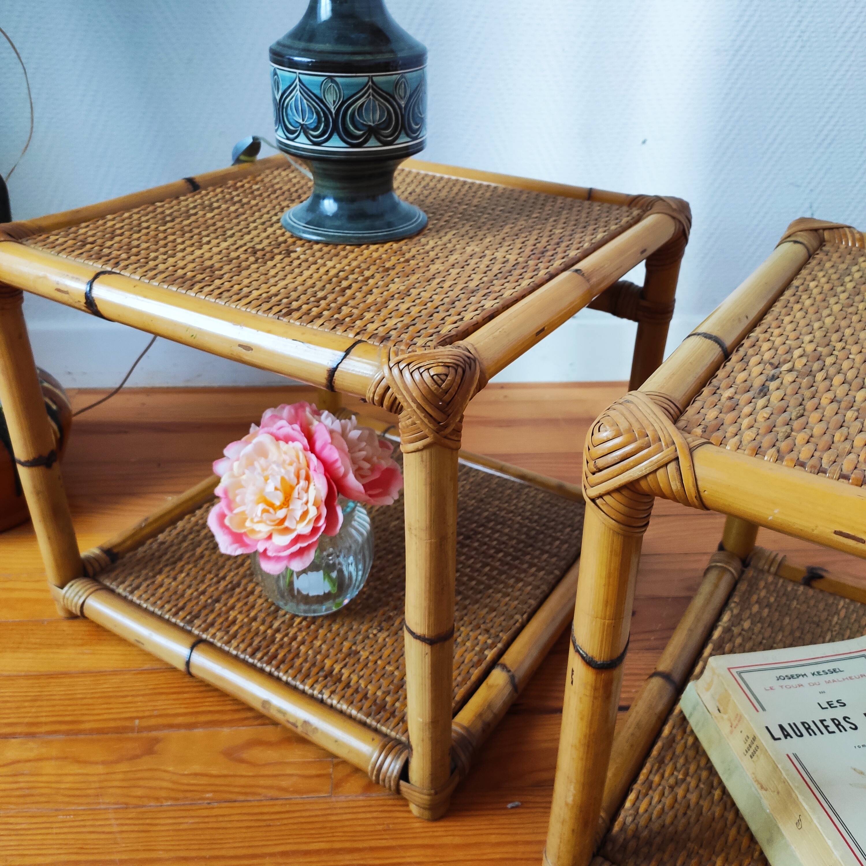 Pair of rattan end table bedside tables