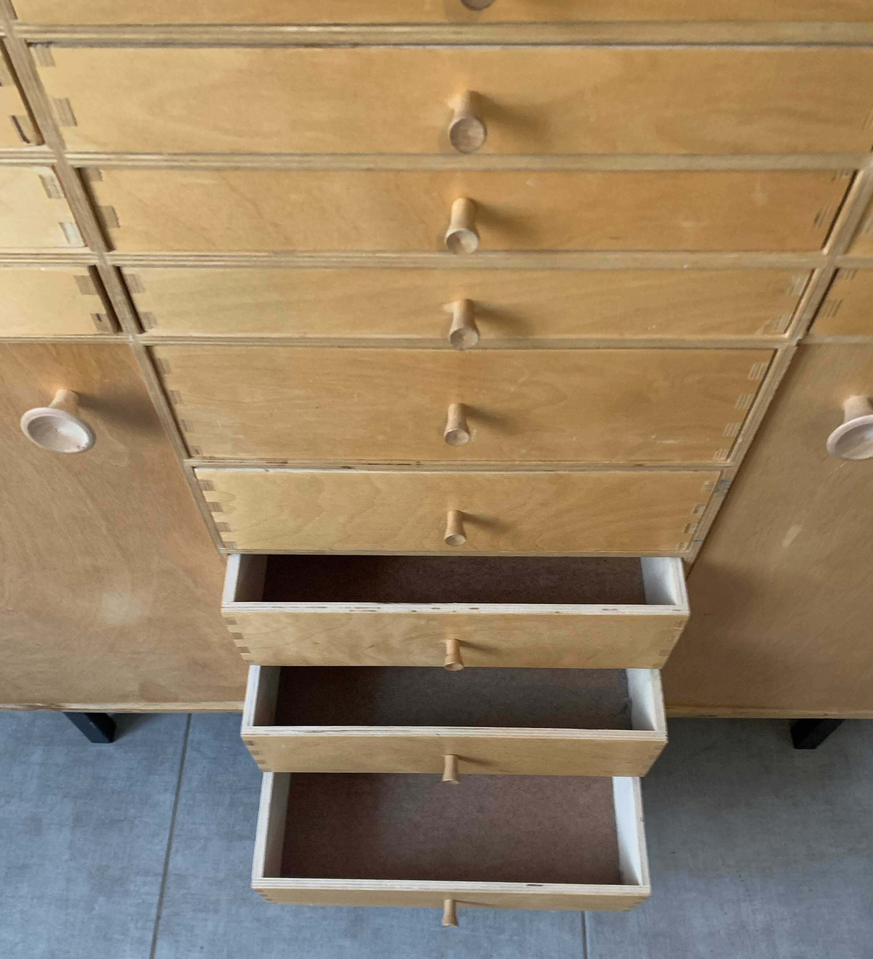 Vintage 20-drawer craft cabinet, 1960s in raw wood