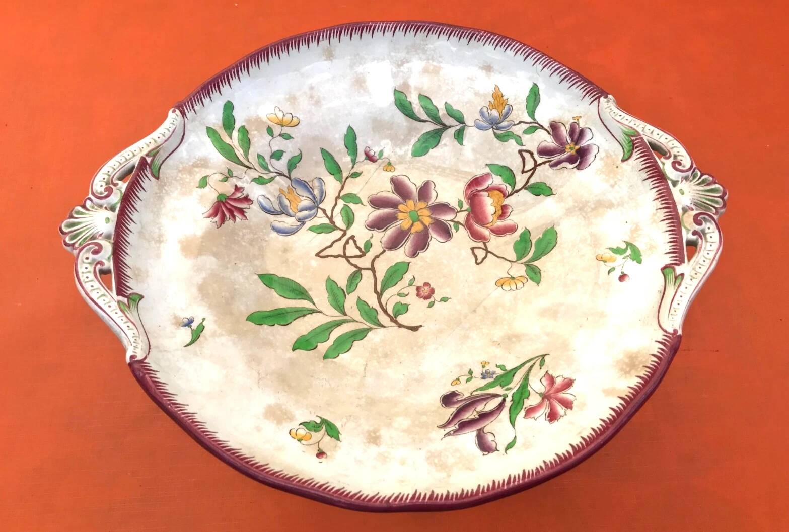 Années 1910 Compotier Faïence de Sarreguemines (U&C) modèle Strasbourg