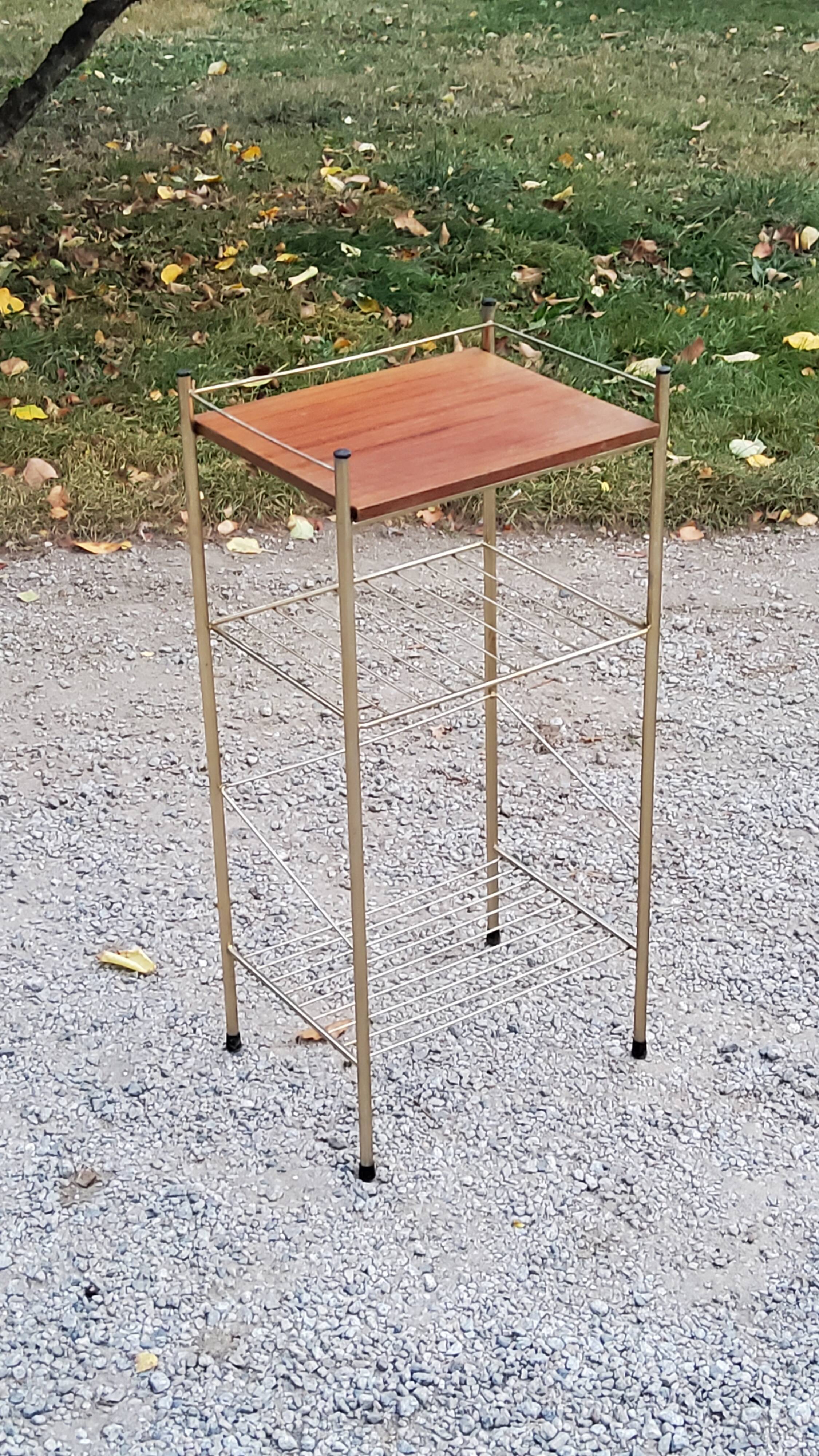 Vintage gold metal bedside table in mahogany from the 50s/60s