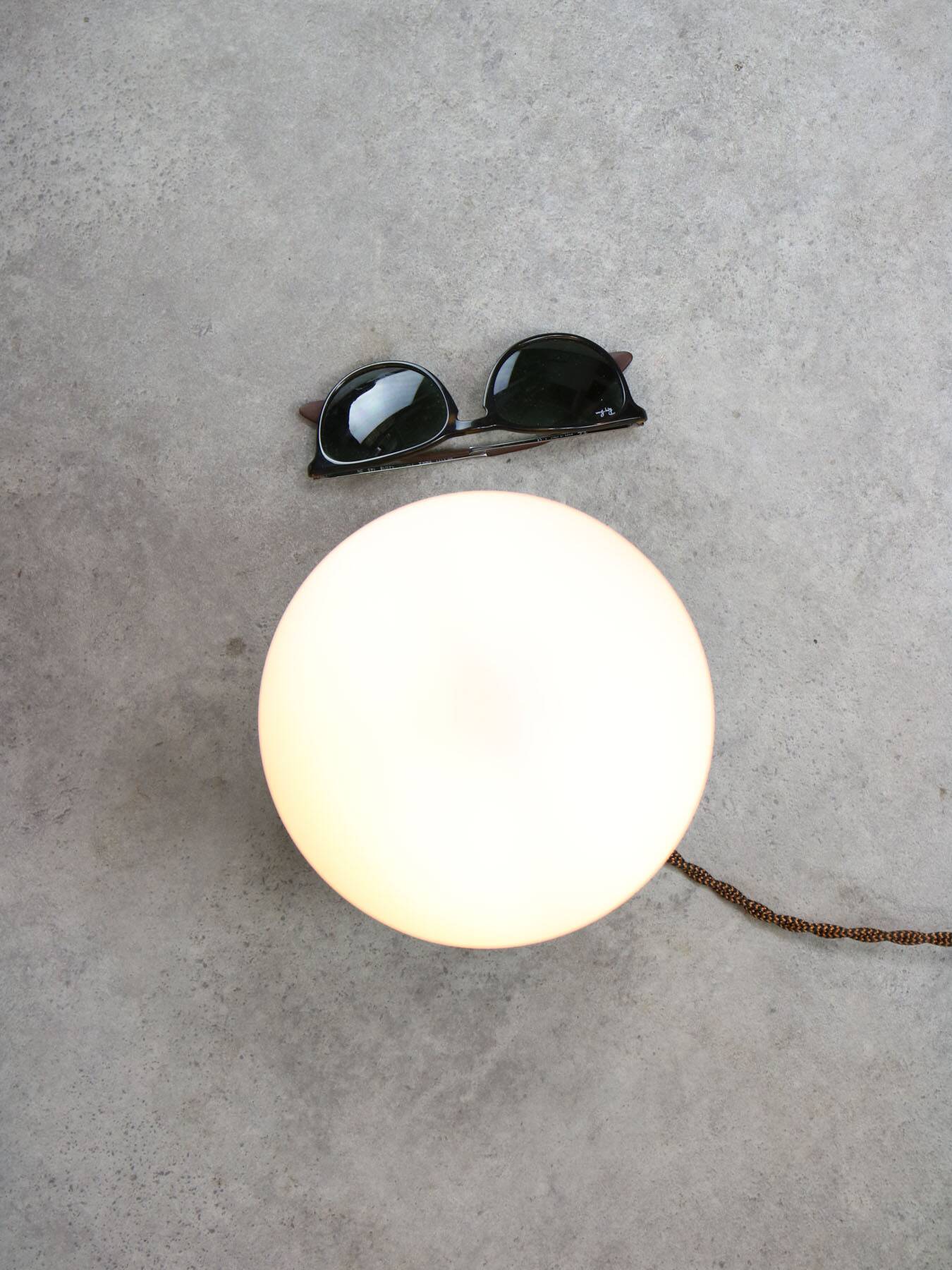 Vintage Italian Wooden and Opaline Table Lamp