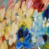 Original Swedish mid-century oil painting on panel "Flowers"