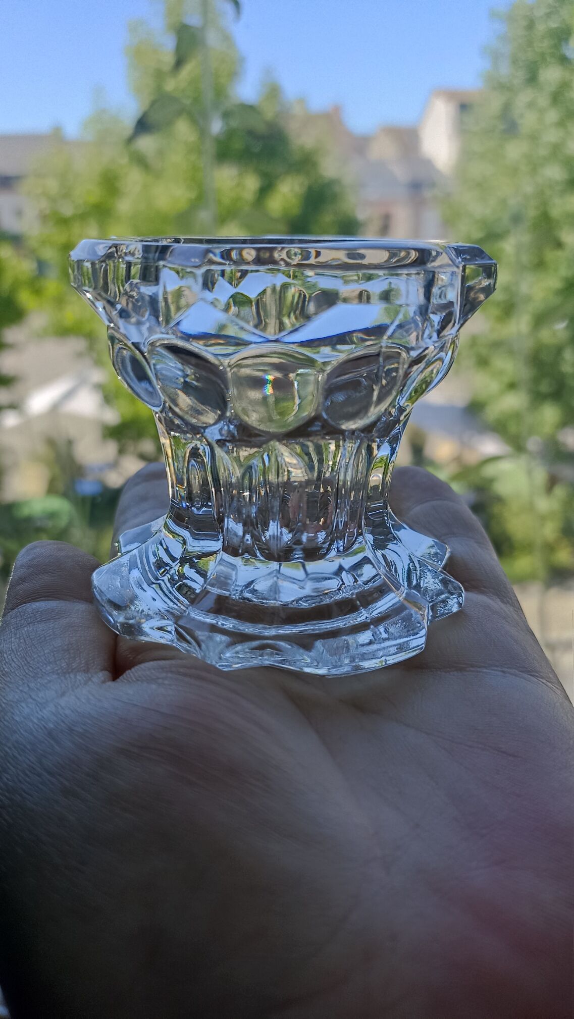 Pair of VMC candle holders in thick glass - Reims