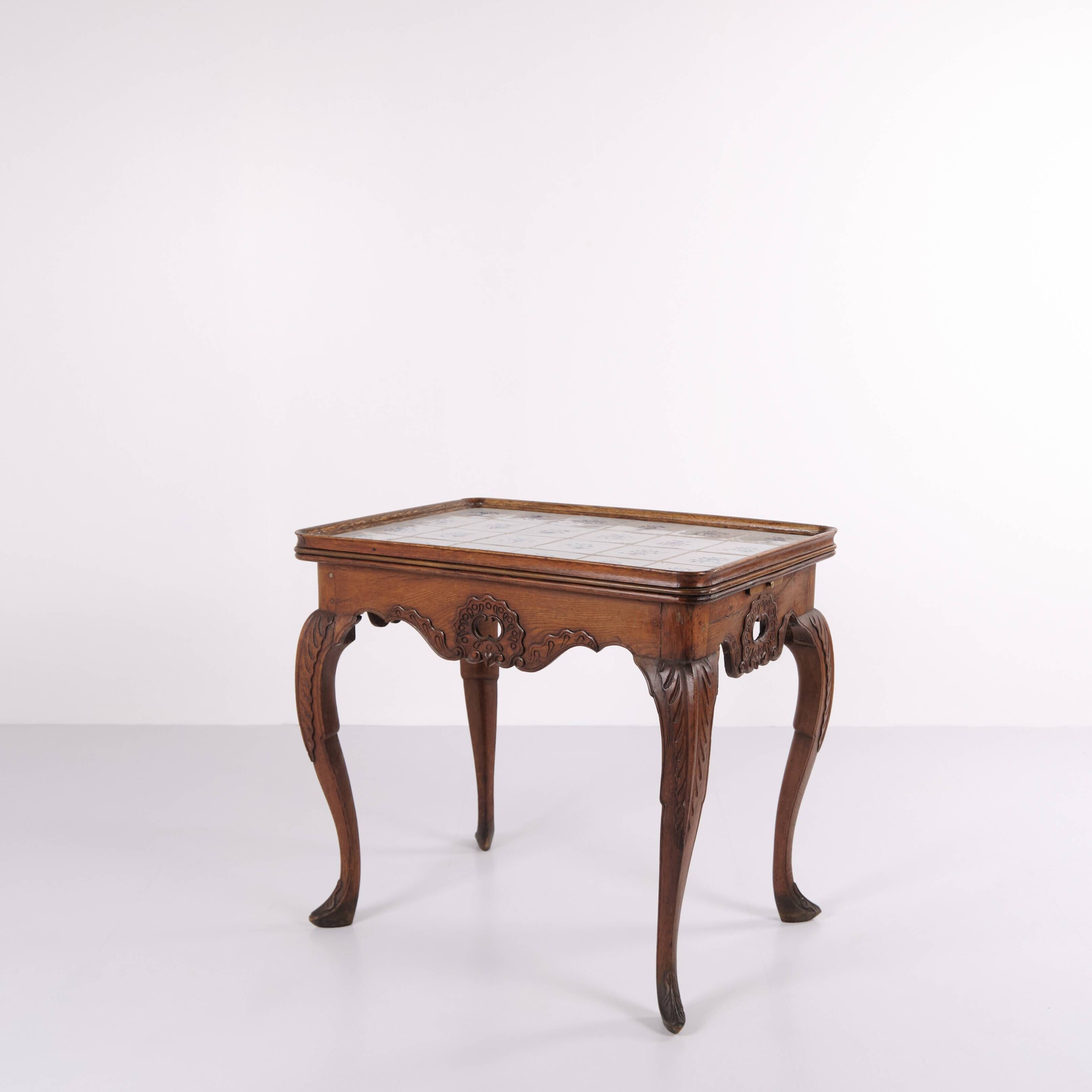 Antique tile table - Patinated oak - Rococo style - Dutch tiles - 1780