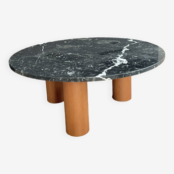 Black marble coffee table with wooden legs