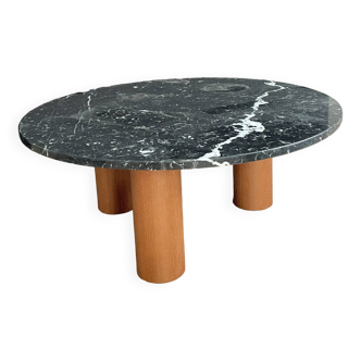 Black marble coffee table with wooden legs