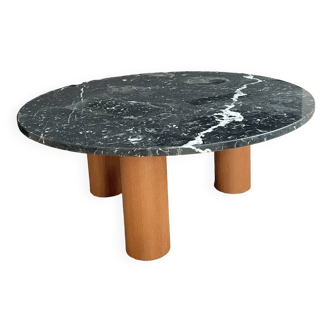 Table basse marbre noir pieds bois