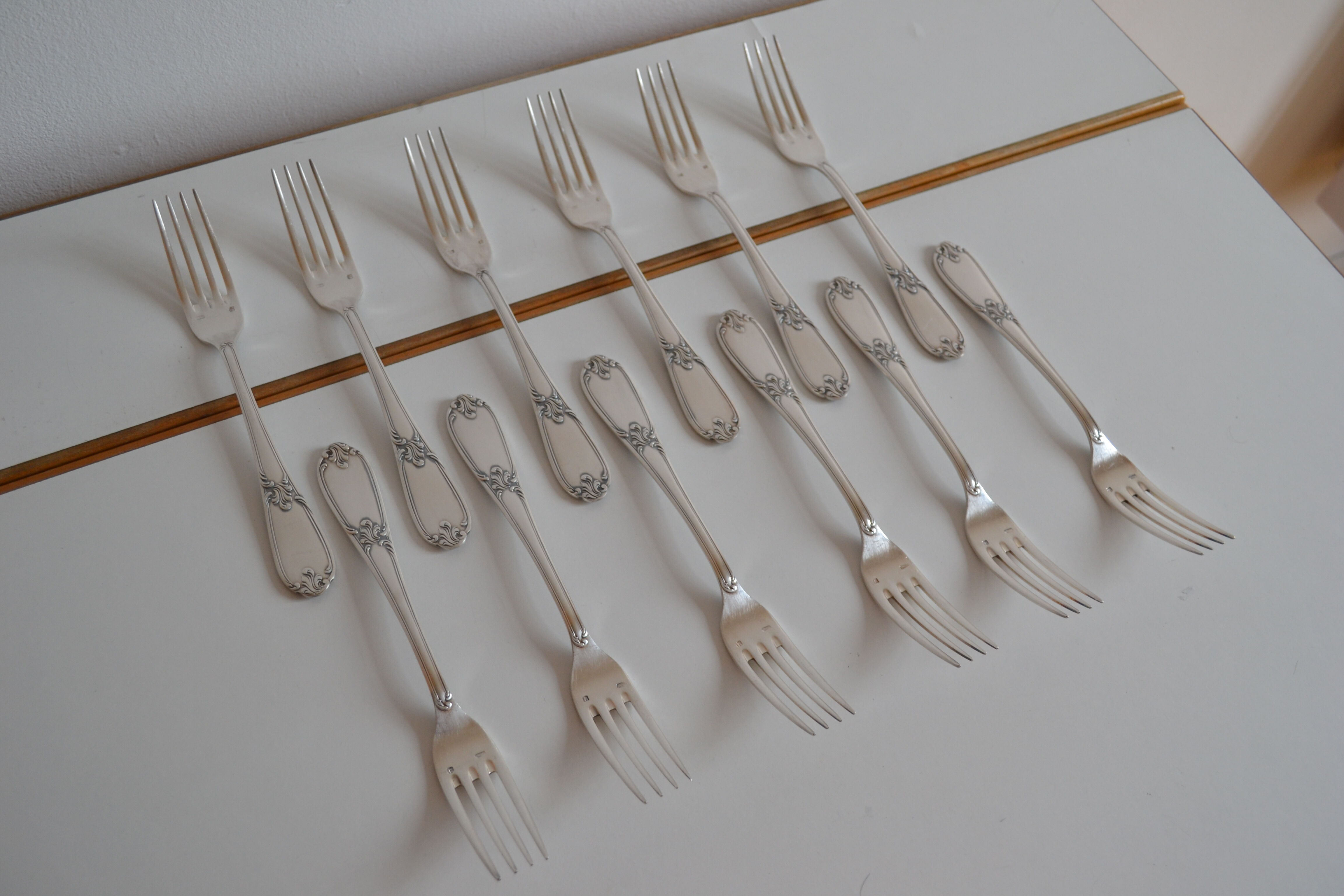 12 metal argente orfevre frionnet french table forks