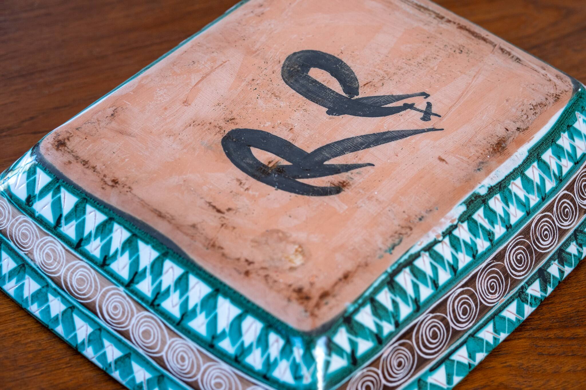 Large ceramic dish with polychrome decoration, Robert Picault, circa 1950
