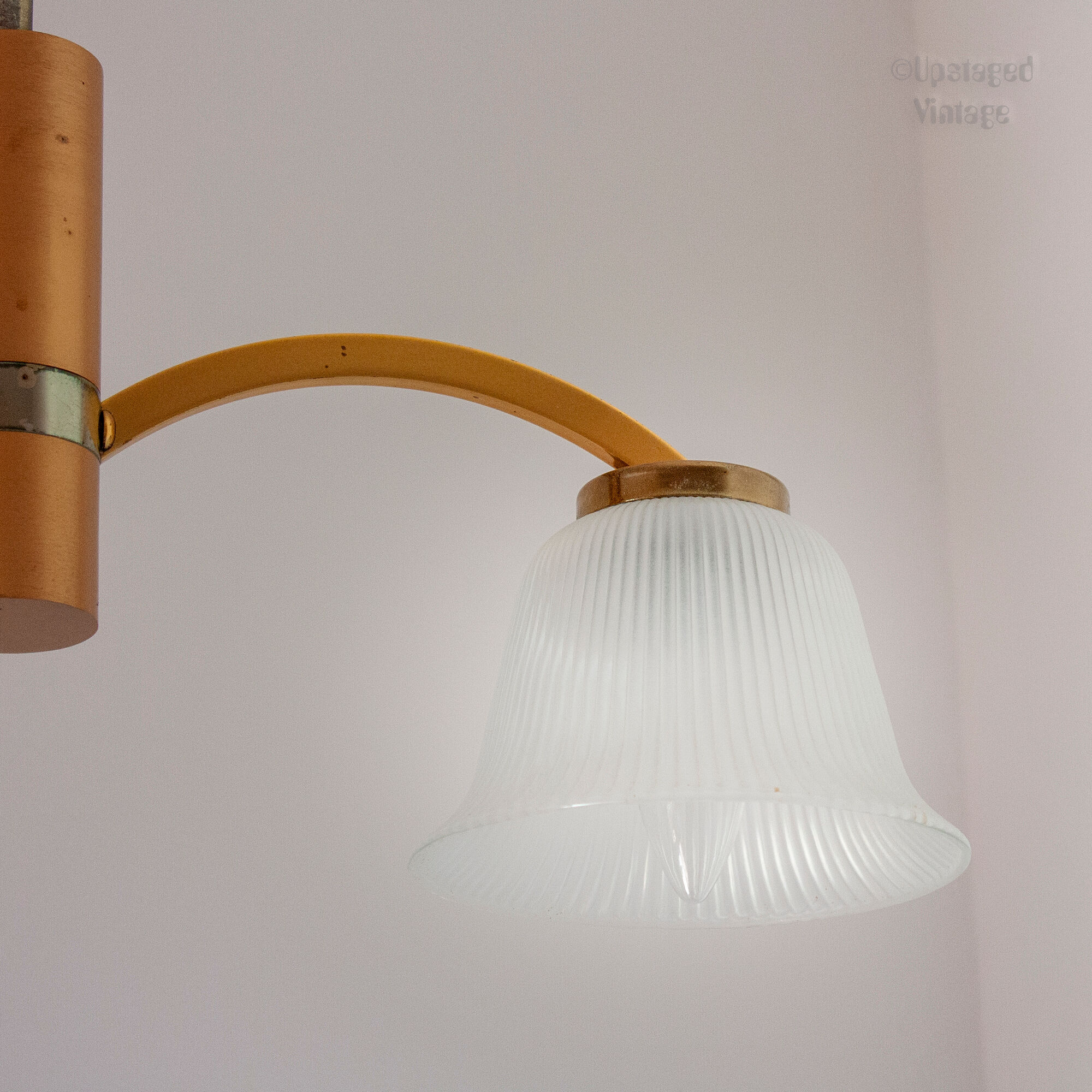 Mid-Century Ceiling Lamp in Brushed Gold with Lampshade in Ribbed Glass G.V. Luminaires